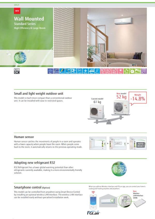 Fujitsu AIRSTAGE Air Conditioning ASEH36KMTB AOEH36KMTB Wall Mounted Heat Pump A++ Install Kit