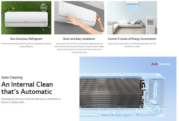 Lg Standard Plus PC12SK-NSJ+PC12SK-UA3 Wall Mounted Heat Pump 3.5Kw/12000Btu A++ R32
