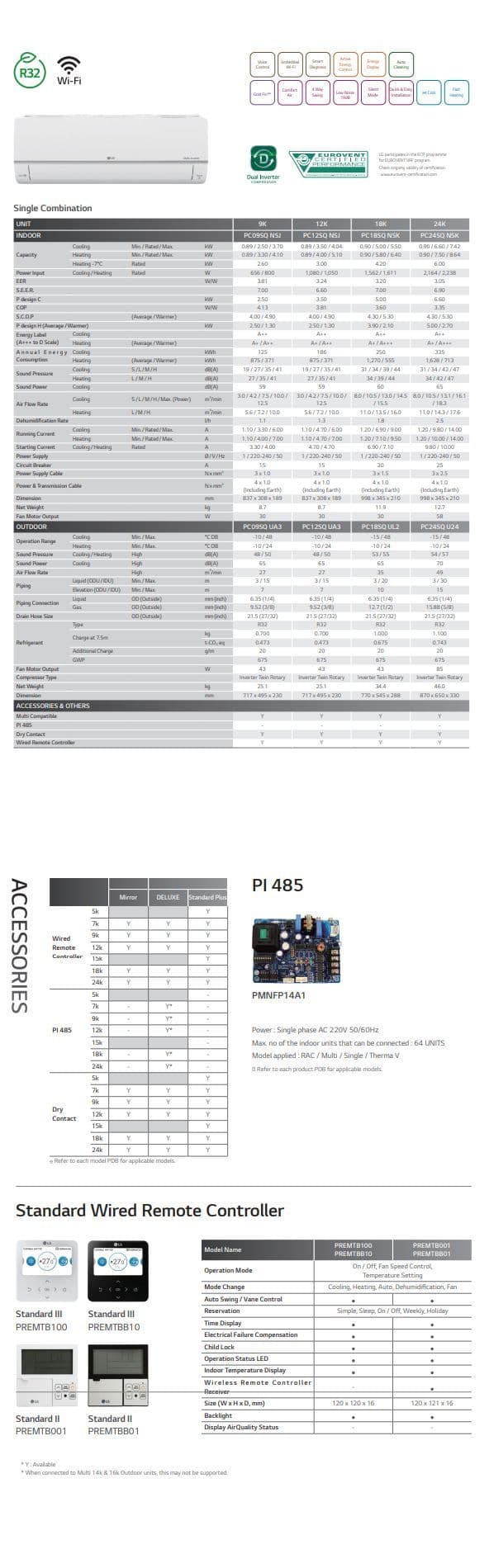 Lg Standard Plus PC12SK-NSJ+PC12SK-UA3 Wall Mounted Heat Pump 3.5Kw/12000Btu A++ R32