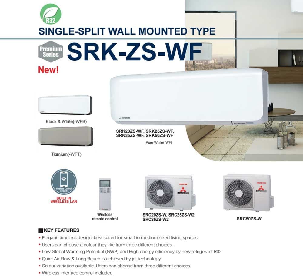 Mitsubishi Heavy Industries Air Conditioning Premium Plus SRK50ZS-WF/B/T SRC50ZS Wall 5Kw/17000Btu