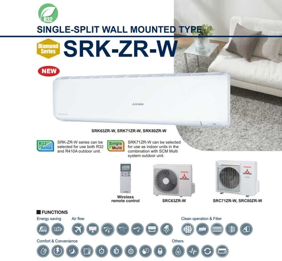 Mitsubishi Heavy Industries Air Conditioning SRK71ZR-WF FDC71VNX-W Wall Diamond Wi-Fi 7.1Kw A++