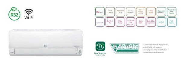 Lg Air Conditioning Deluxe DC12RK-NSJ+DC12RK-UL2 Wall Mounted Heat Pump 3.5Kw/12000Btu A++ R32
