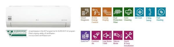 Lg Air Conditioning PC12SK.NSJ Wall Mounted Heat Pump Inverter 3.5Kw/12000Btu A++ R32 240V~50Hz