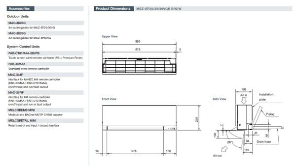 Mitsubishi Electric Air Conditioning MSZ-EF35VGK ZEN Wall Mounted R32 3.5Kw/12000Btu A+++ 240V~50Hz