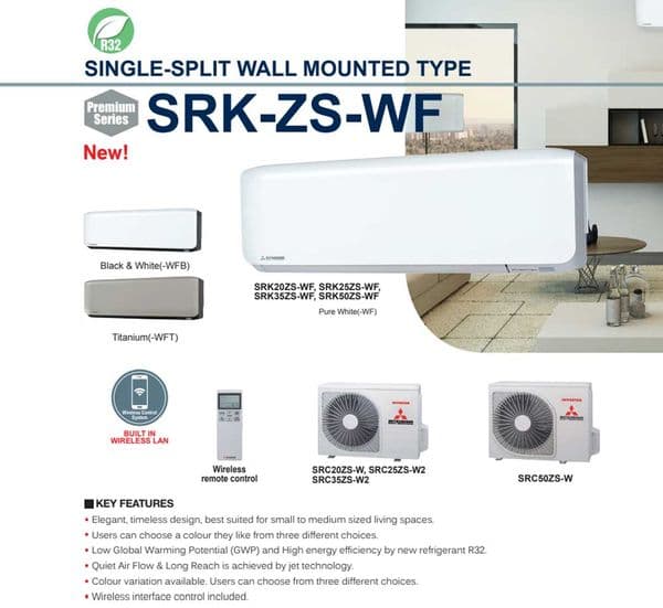 Mitsubishi Heavy Industries Air Conditioning Premium Plus SRK35ZS-WF/B/T SRC35ZS Wall 3.5Kw/12000Btu