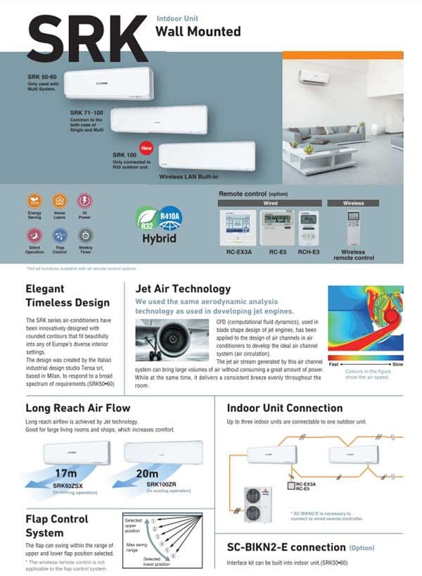 Mitsubishi Heavy Industries Air Conditioning SRK100ZR-WF FDC100VNX-W Wall Diamond Wi-Fi 10Kw 1Ph A